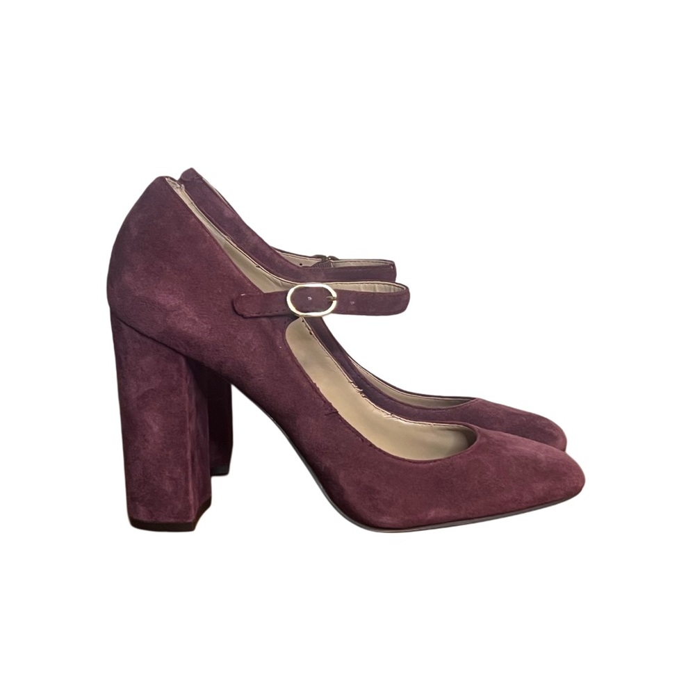 Vince Camuto Burgundy Suede Mary Jane Block Heels Size 9